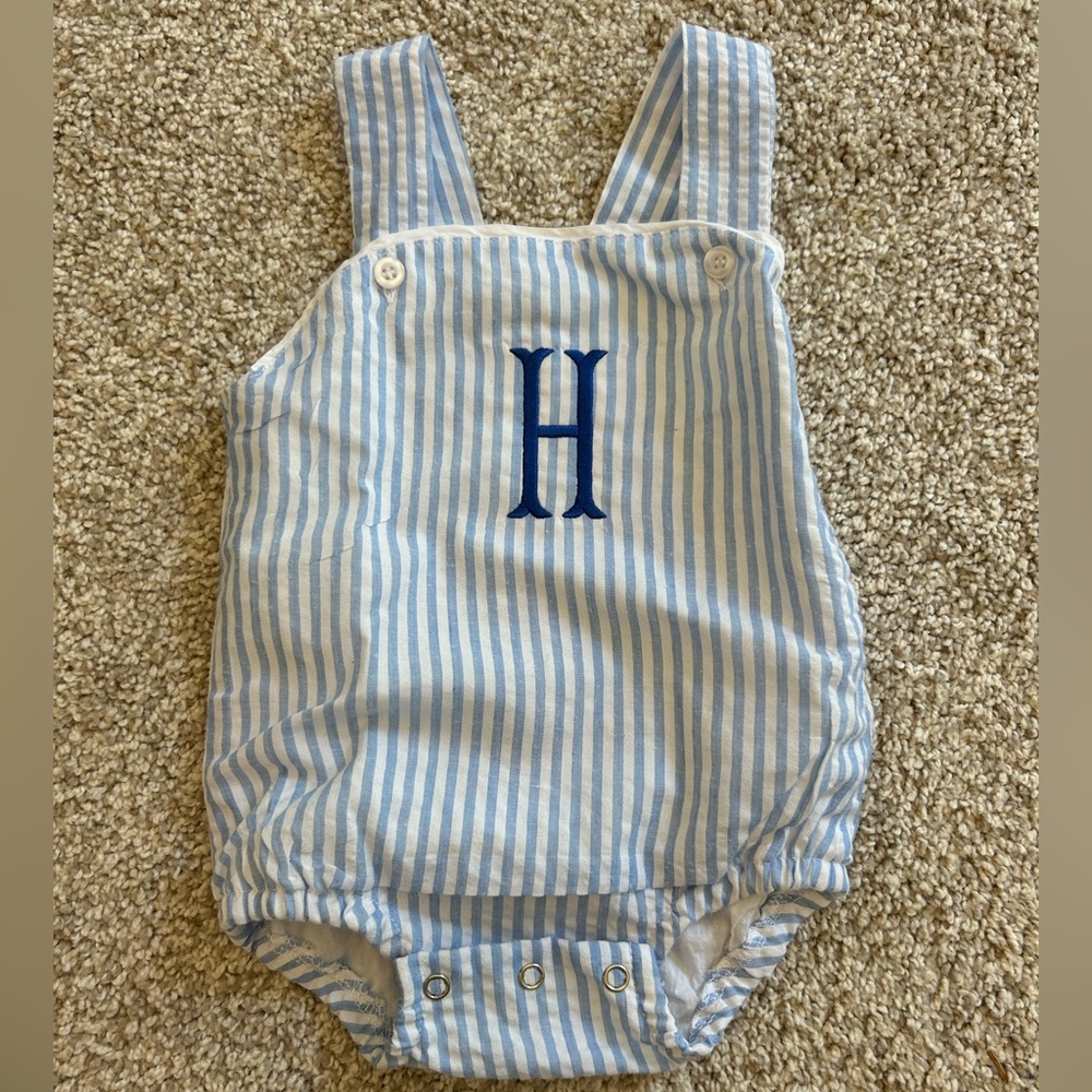 Seersucker Monogrammed “H” sunsuit